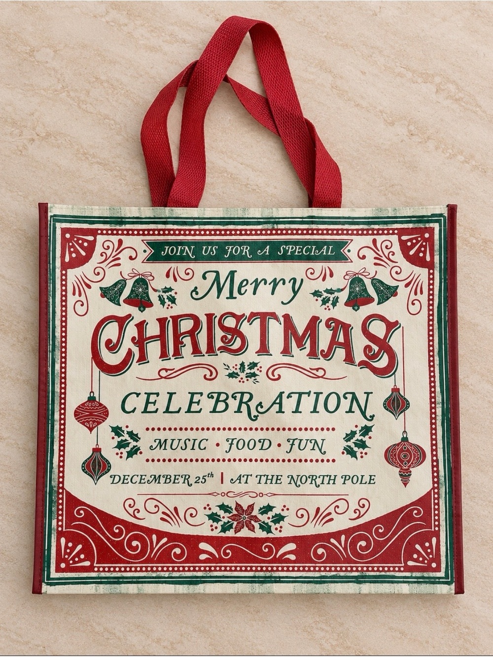 Merry Christmas print reusable tote bag